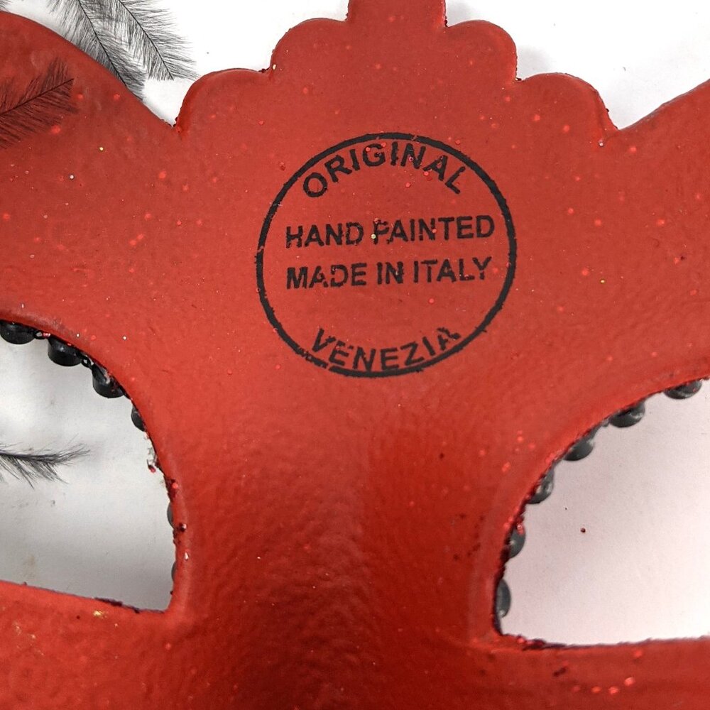 Venezia Italy Venetian Masquerade Mask Red She Devil glitter black feathers - Picture 7 of 7